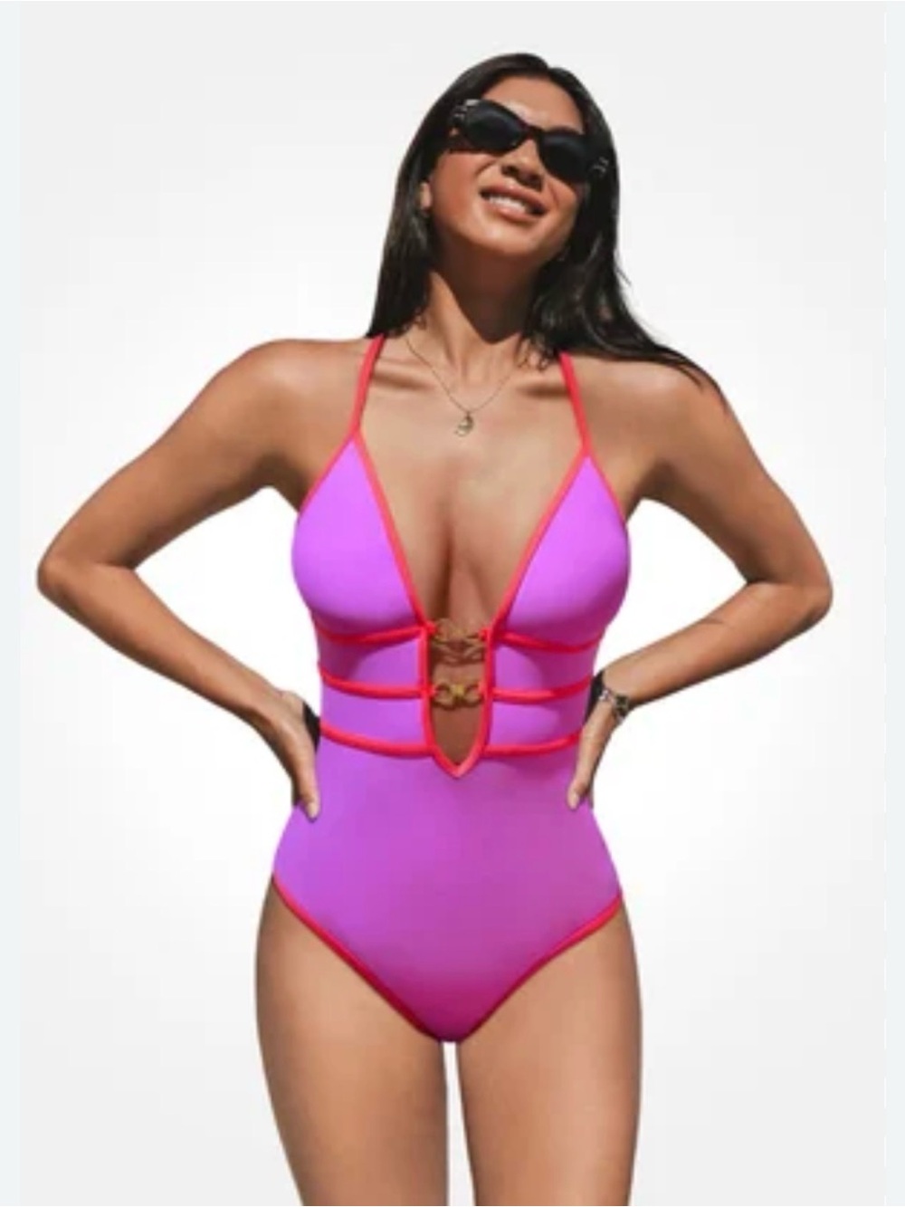 Cupshe Pink and Coral Strappy One-Piece Swimsuit